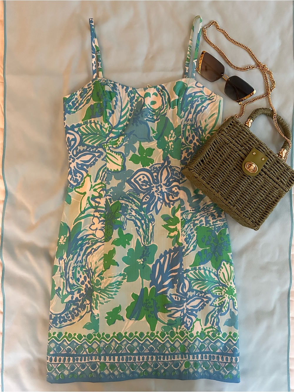 Lilly Pulitzer Blue, Green & White Floral Classic Dress